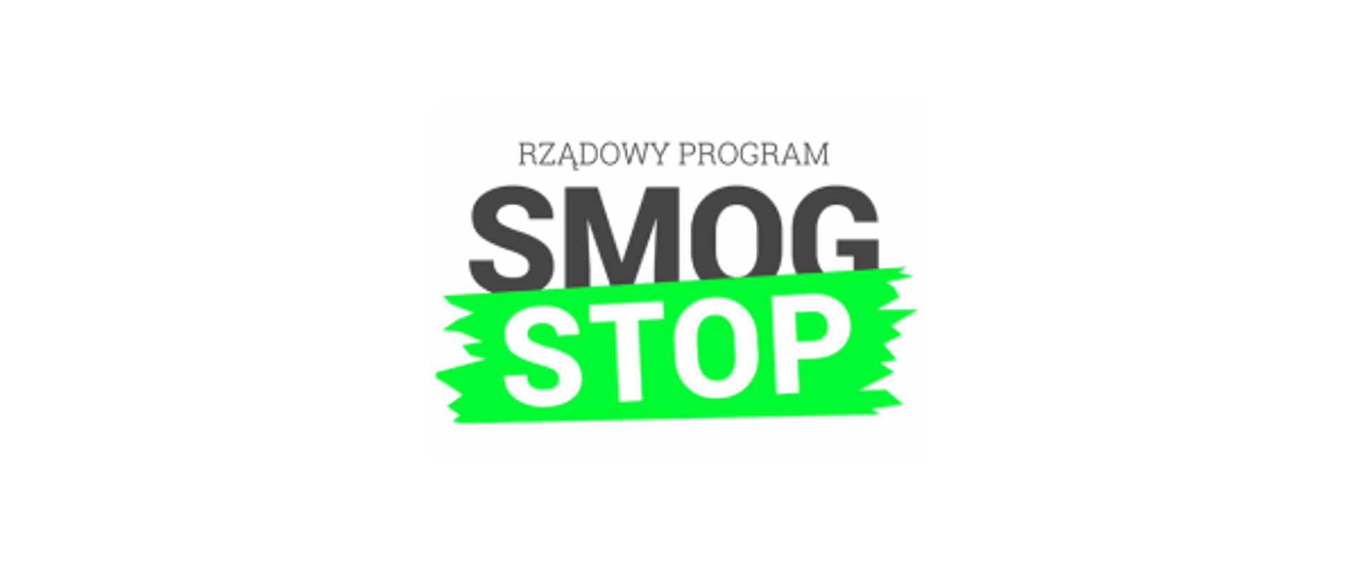 Logo programu Stop Smog - czarny napis Rządowy Program Smog, poniżej białe słowo stop na zielonym tle