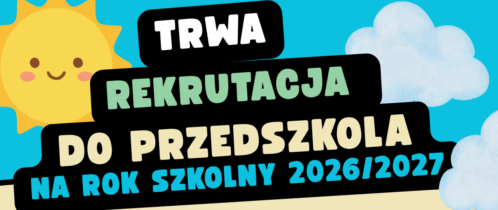 Plakat dotyczący rekrutacji do Przedszkola na na rok szkolny 2026/2027. 