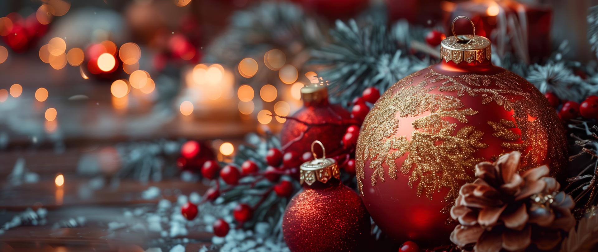 Pine branches and christmas balls. Christmas decoration. Background.