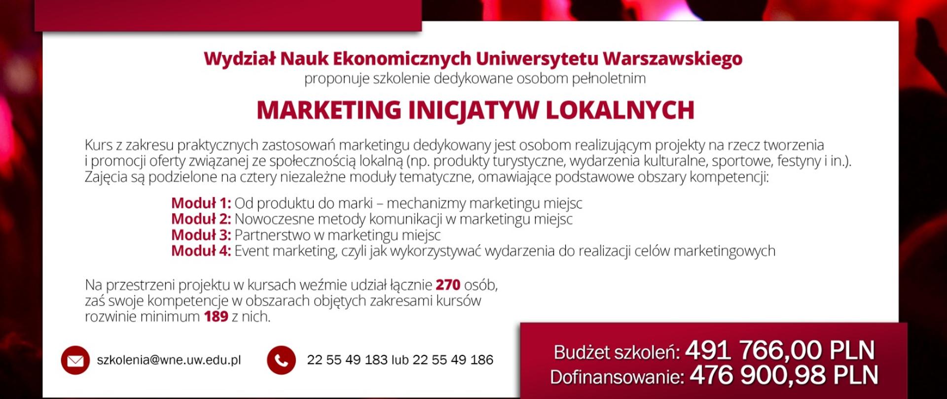 Plakat informujący o ofercie kursu Marketing inicjatyw lokalnych