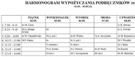 HARMONOGRAM WYPOŻYCZANIA PODRĘCZNIKÓW