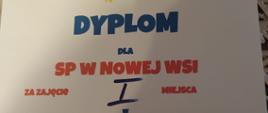 Dyplom dla szkoły za zajęcie pierwszego miejsca w Międzygminnym Turnieju Piłki Ręcznej Chłopców klas 7 i 8