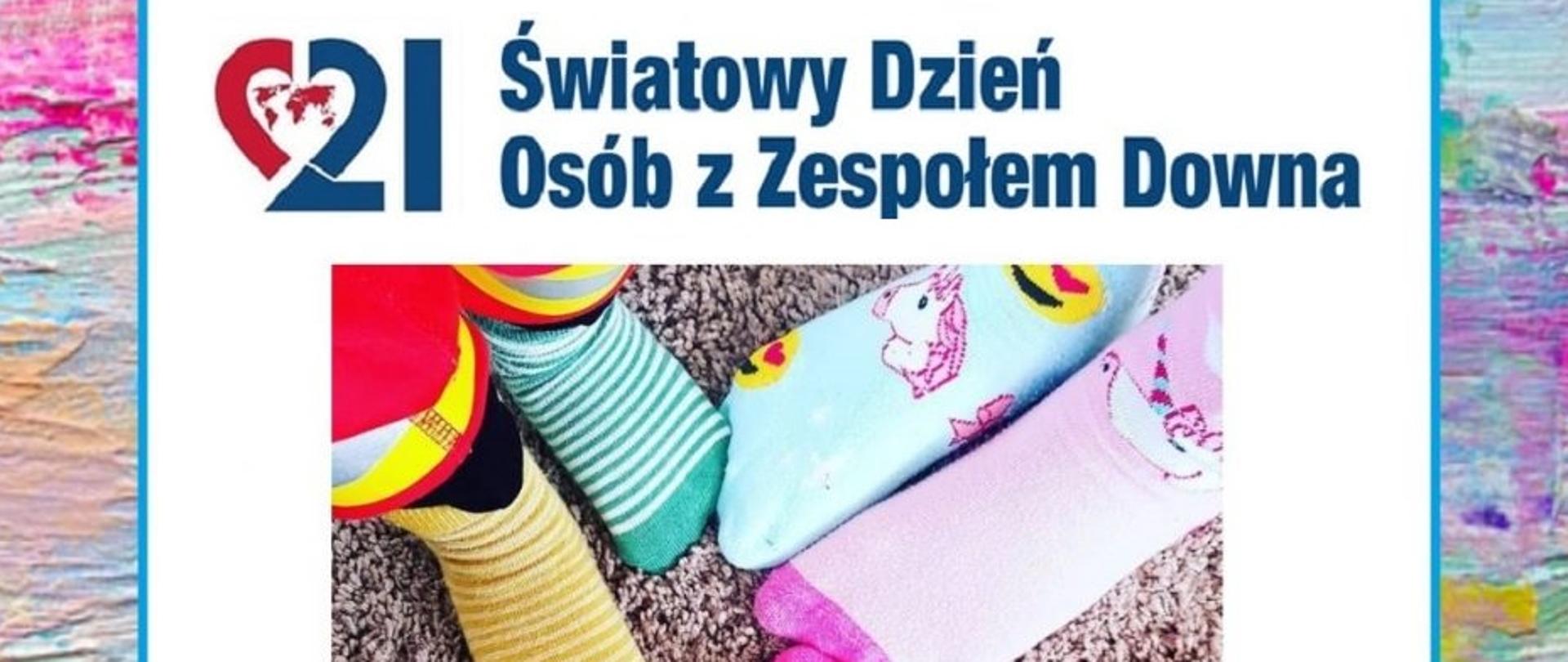Dzień Kolorowej Skarpetki - Światowy Dzień Osób z Zespołem Downa - kolorowe zdjęcie przedstawiające 6 stóp ubranych w różnorodne skarpetki