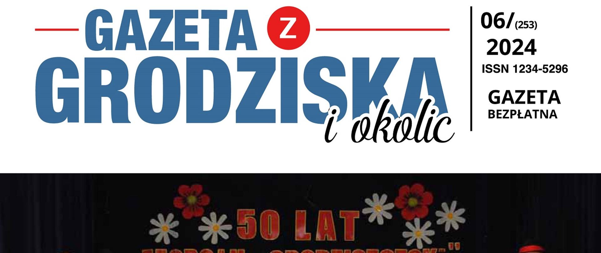 zdjęcie przedstawia ludowy zespół w pięknych kolorowych strojach na dole czerwony napis 14 czerwca 2024 r zespół regionalny grodziszczoki obchodził 50 lecie isteniania 