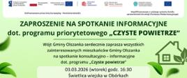 ZAPROSZENIE NA SPOTKANIE INFORMACYJNE dot. programu priorytetowego „CZYSTE POWIETRZE”