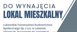 Ogłoszenie informujące o sprzedaży lokalu w kolorach białym i niebieskim.