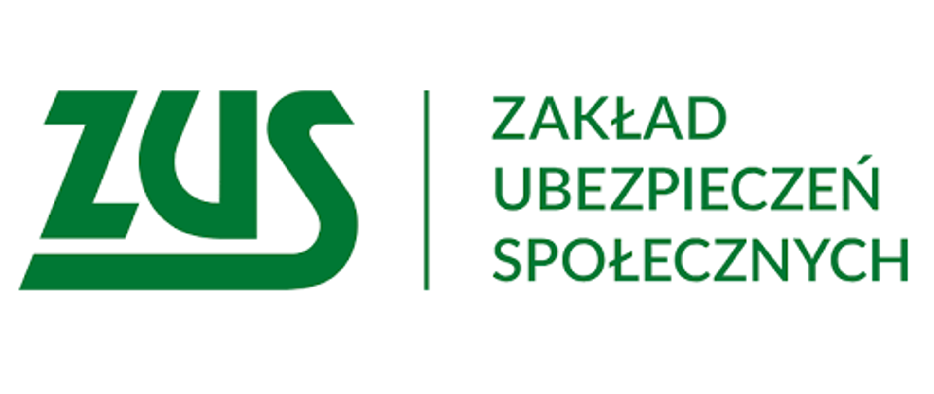 Logo Zakładu Ubezpieczeń Społecznych. Na białym tle zielony napis ZUS I Zakład Ubezpieczeń Społecznych
