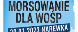 Morsowanie dla WOŚP - na niebieskim tle informacje organizacyjne (kiedy i gdzie) oraz grafika kobiety w tafli wody