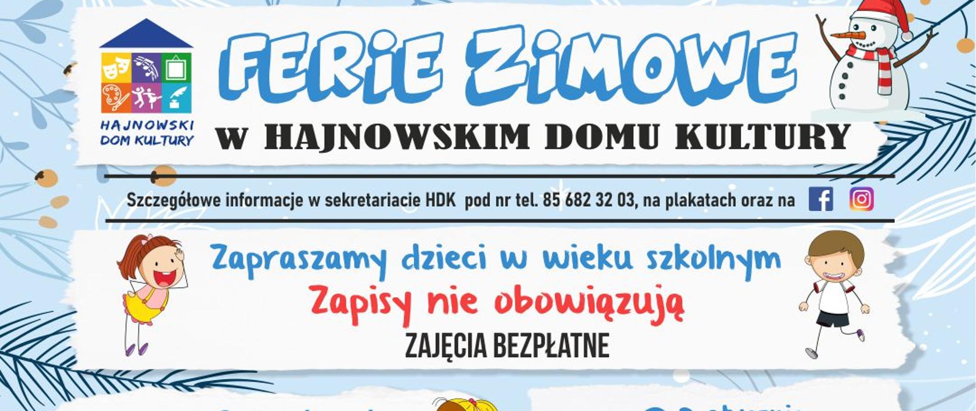 Plakat przedstawiający rozkład zajęć na ferie zimowe - informacje zawarte w artykule