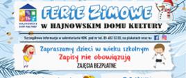 Plakat przedstawiający rozkład zajęć na ferie zimowe - informacje zawarte w artykule