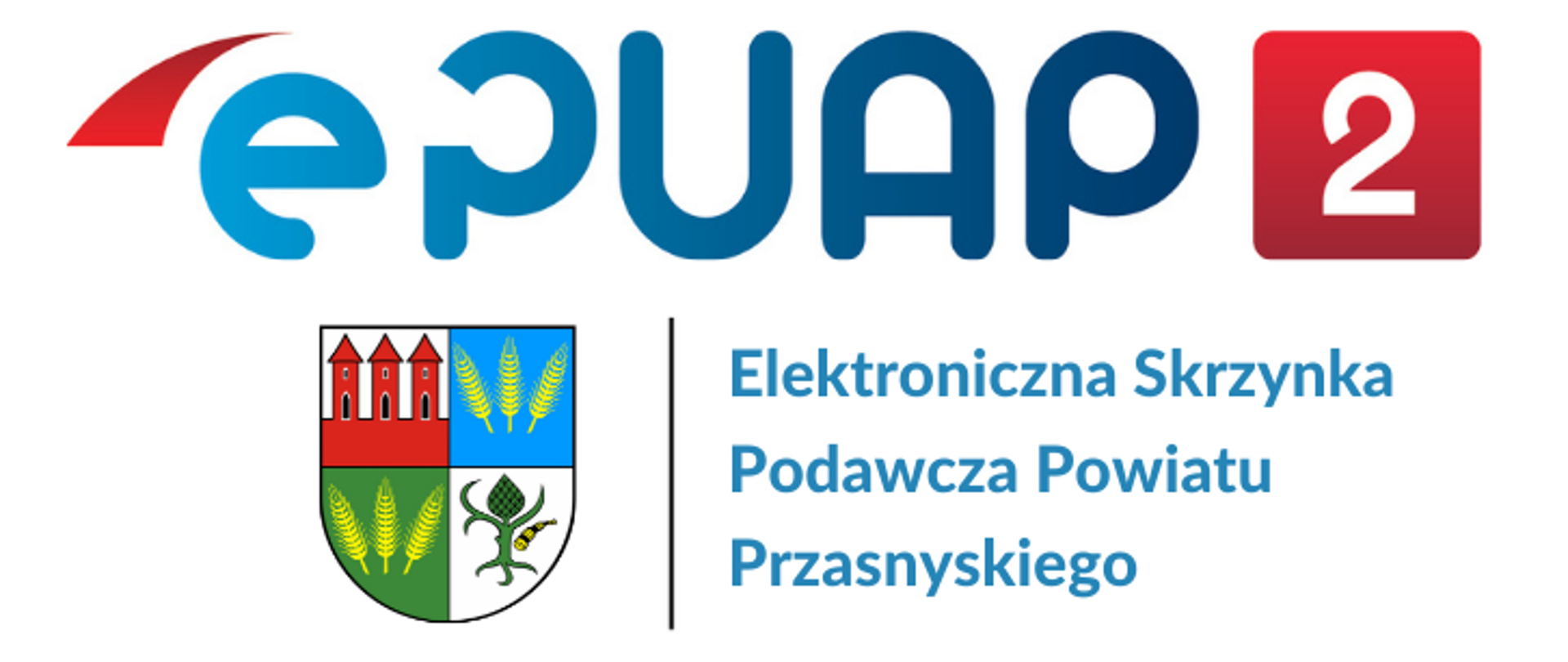 Grafika promująca sekcję poświęconą informacji na temat Elektronicznej Skrzynki Podawczej Powiatu Przasnyskiego. Przedstawia logo serwisu epuap2, herb powiatu przasnyskiego oraz napis: Elektroniczna Skrzynka Podawcza Powiatu Przasnyskiego.