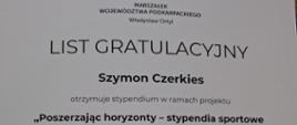 Kolejne stypendium dla ucznia Szkoły Podstawowej w Rydzowie