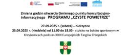 Zmiana godzin otwarcia Gminnego punktu konsultacyjno-informacyjnego programu „Czyste Powietrze”