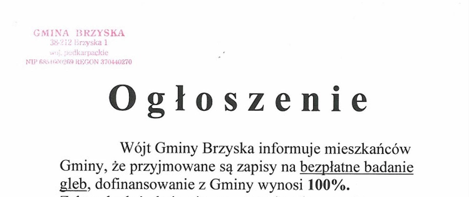 Ogłoszenie o badaniu gleby