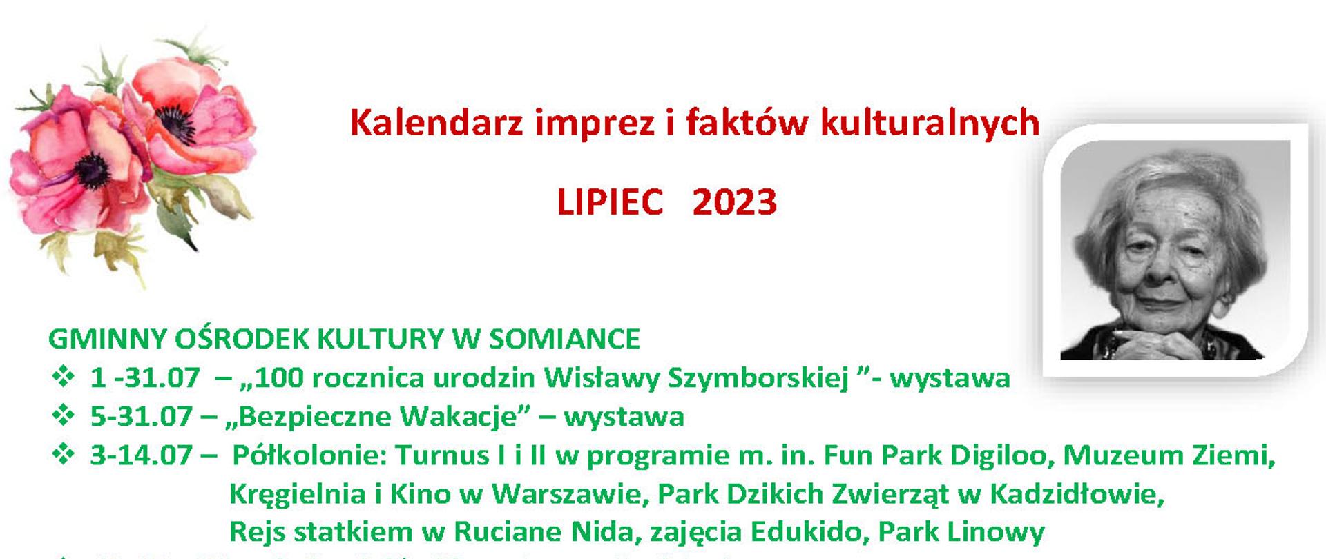 Kalendarz zajęć LIPIEC 2023