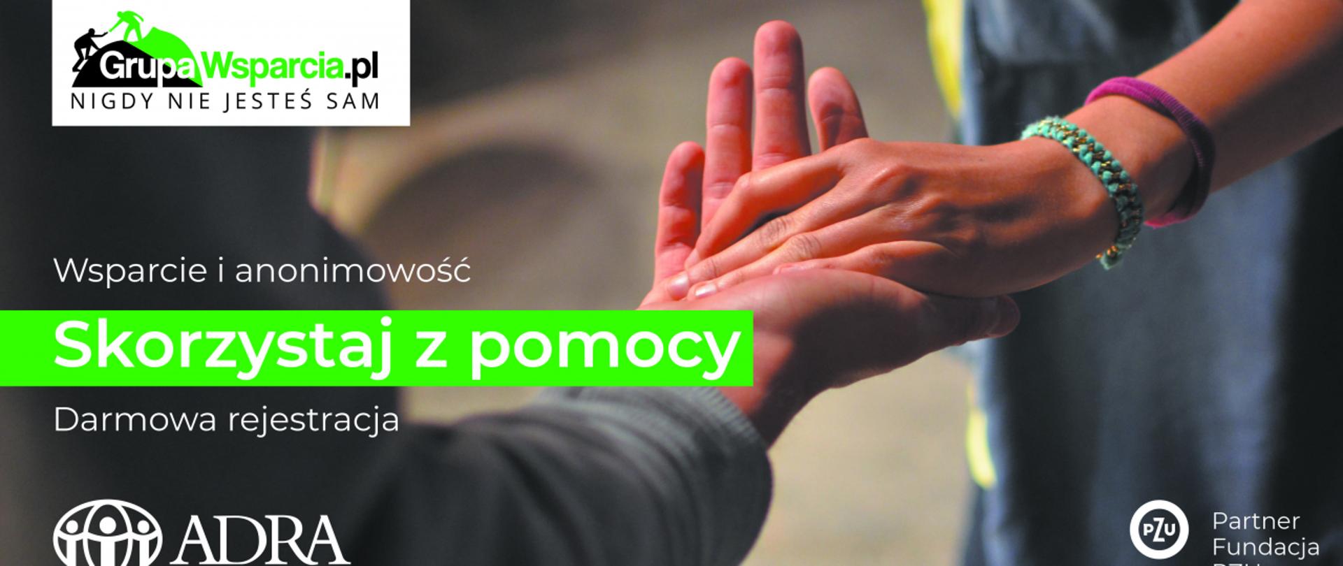 Baner grupawsparcia.pl "Nigdy nie jesteś sam"