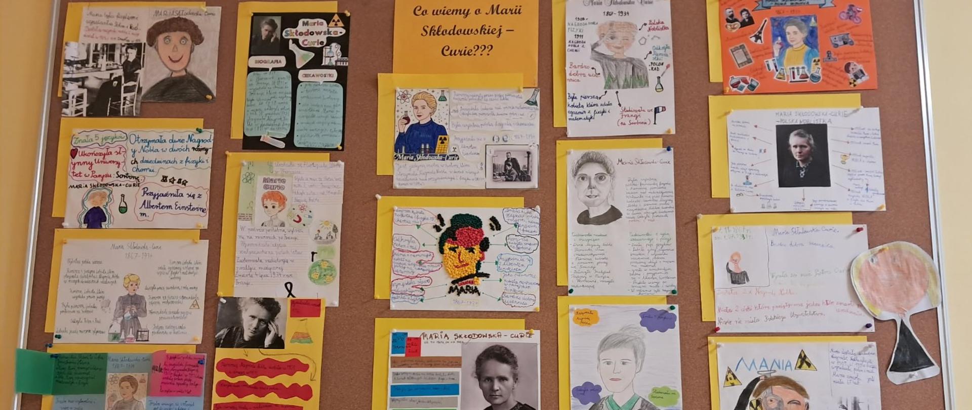 Prace projektowe o Marii Skłodowskiej - Curie wykonane przez uczniów klas II