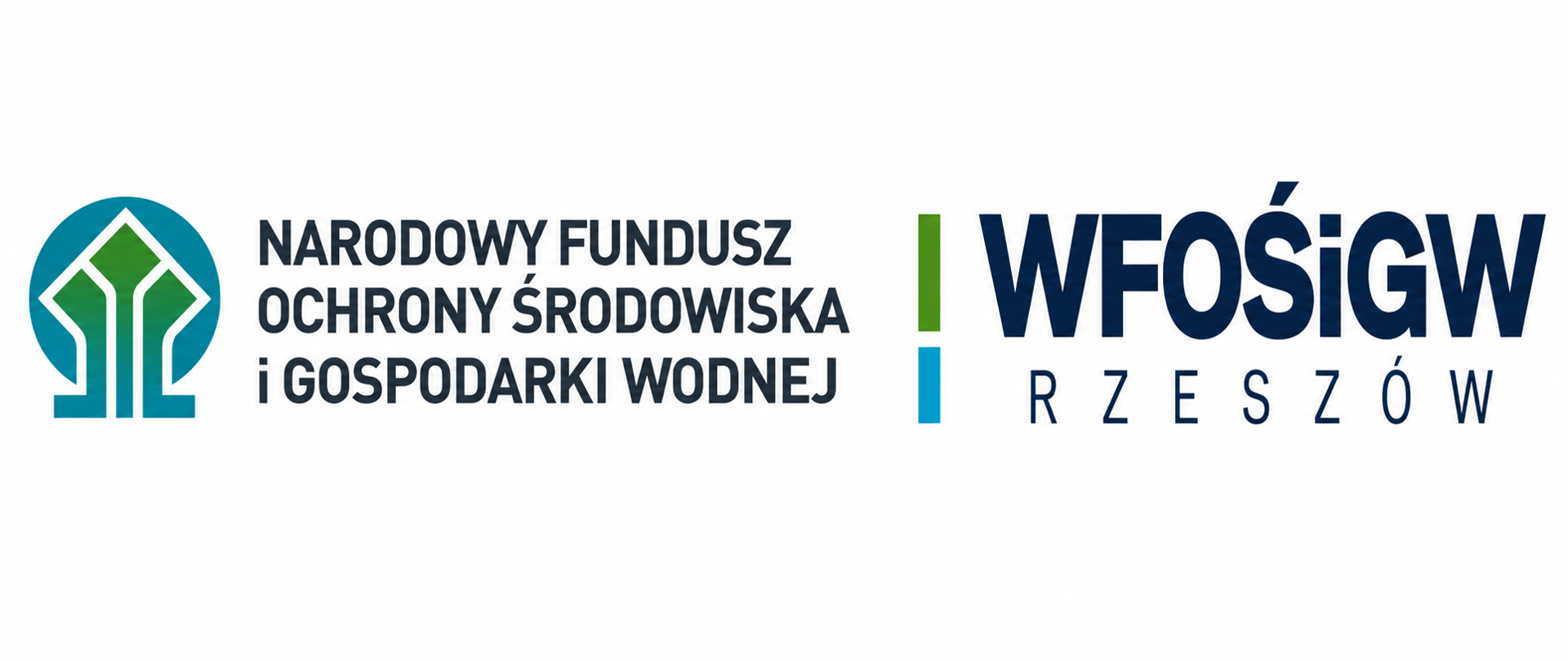 Grafika przedstawia logotyp Narodowego Funduszu Ochrony Środowiska i Gospodarki Wodnej oraz Wojewódzkiego Funduszu Ochrony Środowiska i Gospodarki Wodnej w Rzeszowie. Oba znaki umieszczono obok siebie na białym tle, z zachowaniem charakterystycznej kolorystyki: zieleni, błękitu i granatu.