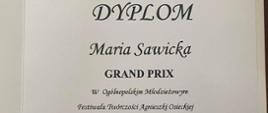 Dyplom przyznany Marii Sawickiej