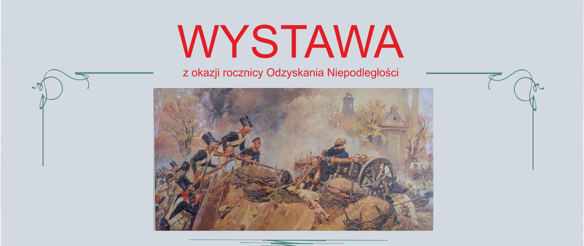 Zdjęcie obrazu - walczących żołnierzy, u dołu i góry grafiki umieszczono informacje o wydarzeniu