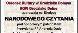 szare tło czarne i czerwone litery, zaproszenie na narodowe czytanie 
