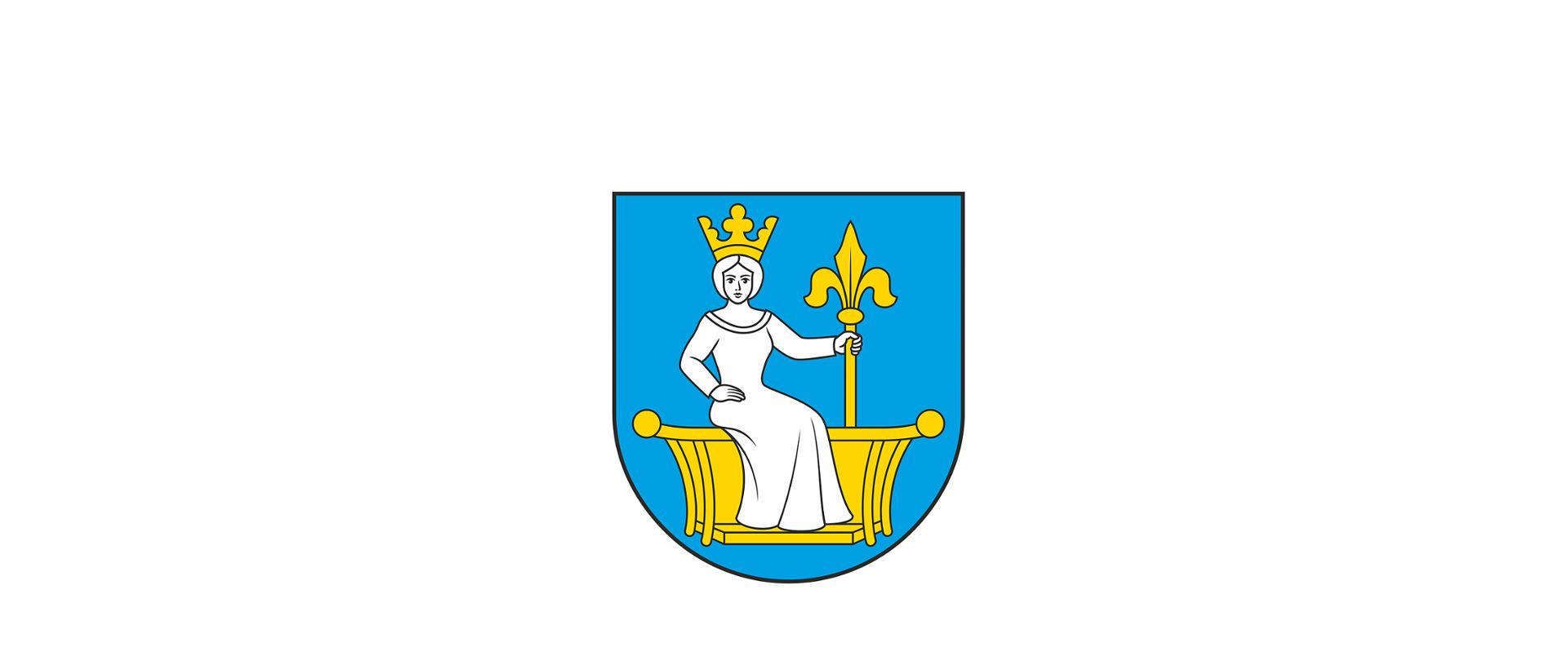 herb kobieta siedzi na tronie w dłoni trzyma insygnia 