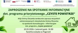 Zaproszenie na spotkanie informacyjne dot. programu priorytetowego „CZYSTE POWIETRZE”