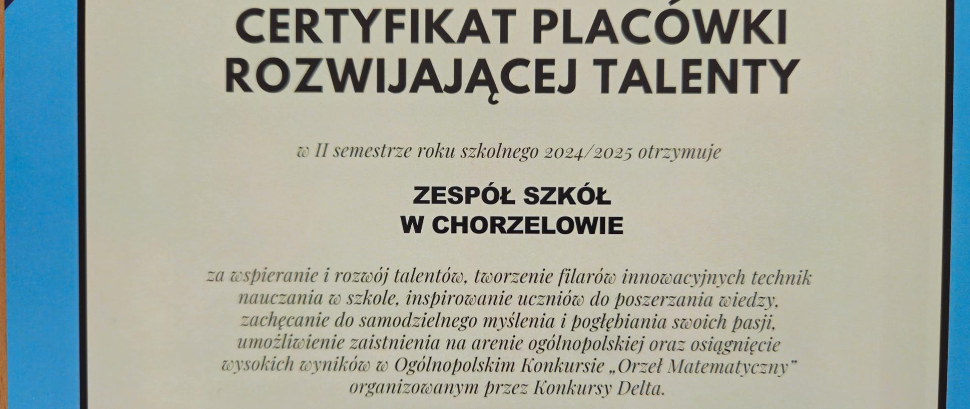 Certyfikat dla placówki