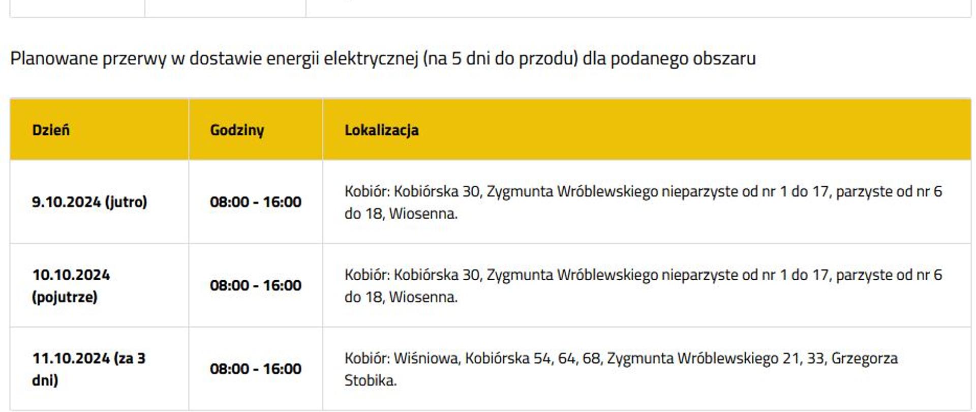 Planowe wyłączenie prądu - tablica informacyjna