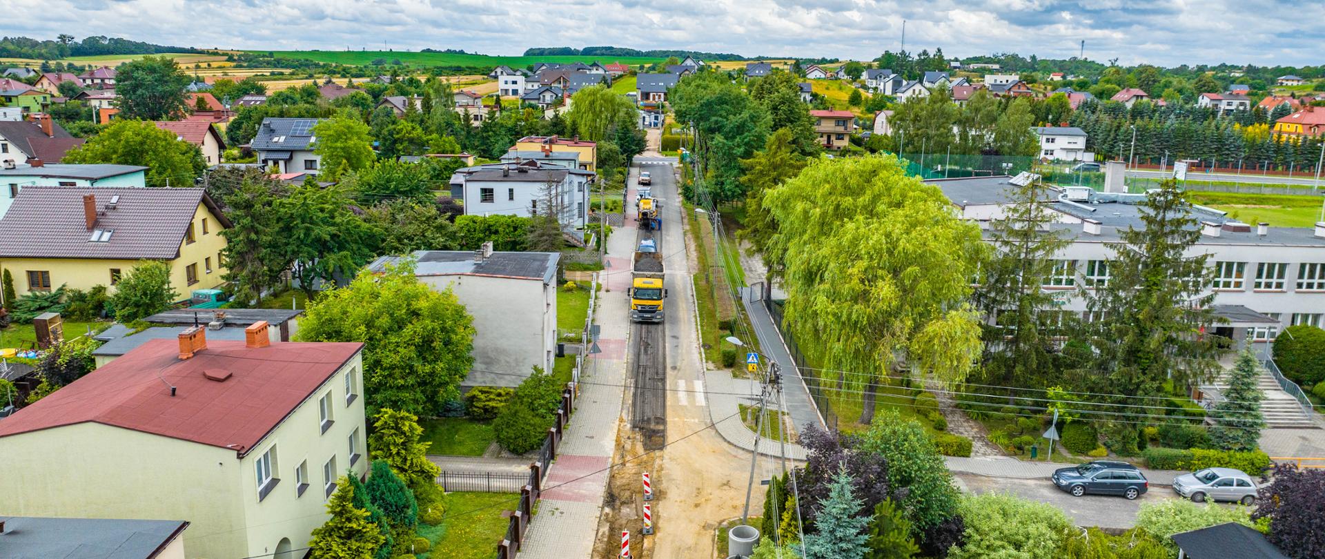 Orzech, Mickiewicza - zdjęcie lotnicze, prace budowy kanalizacji