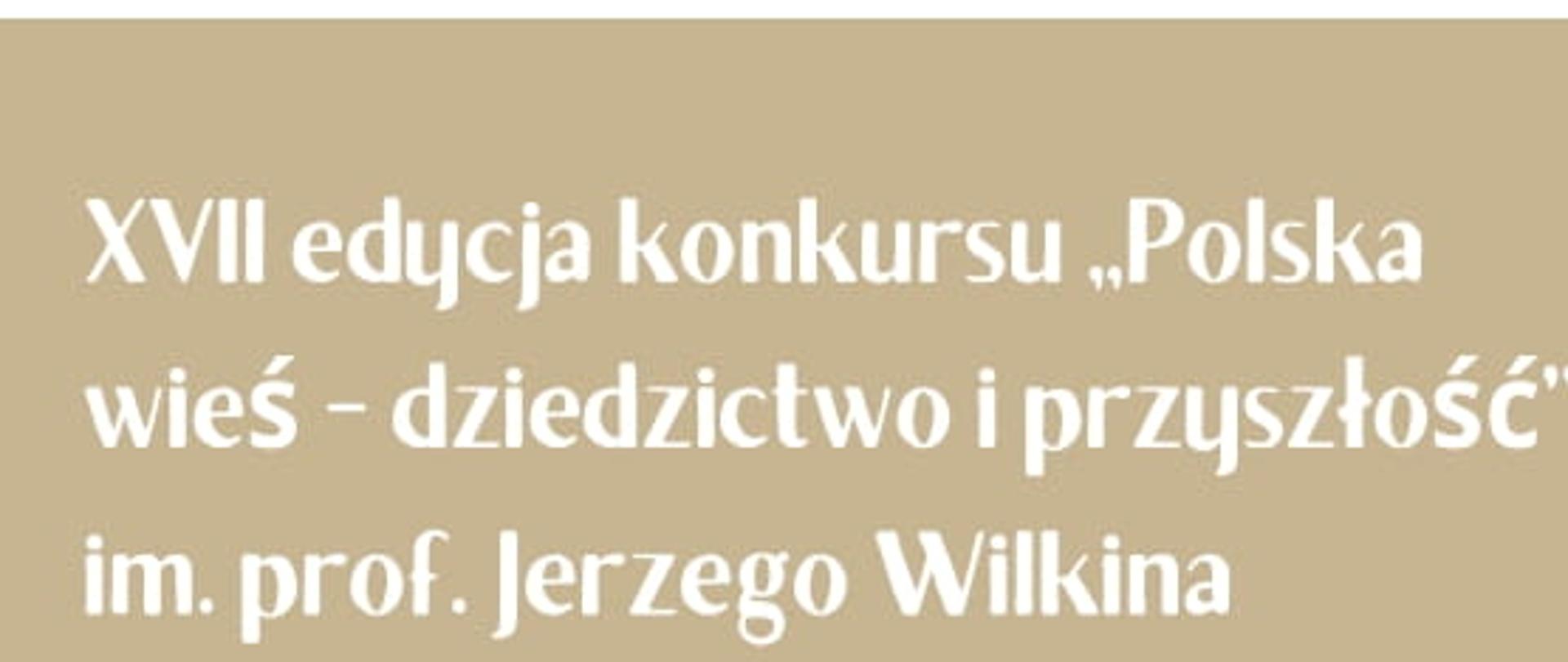 plakat informujący o konkursie XVII edycja konkursu ,,Polska wieś - dziedzictwo i przyszłość’’im. prof. Jerzego Wilkina. Szczegóły w załączonym pliku pdf