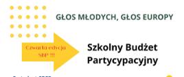 Plakat promujący szkolny budżet partycypacyjny. Na białym tle umieszczono informacje o idei budżetu, logotypy organizatorów.