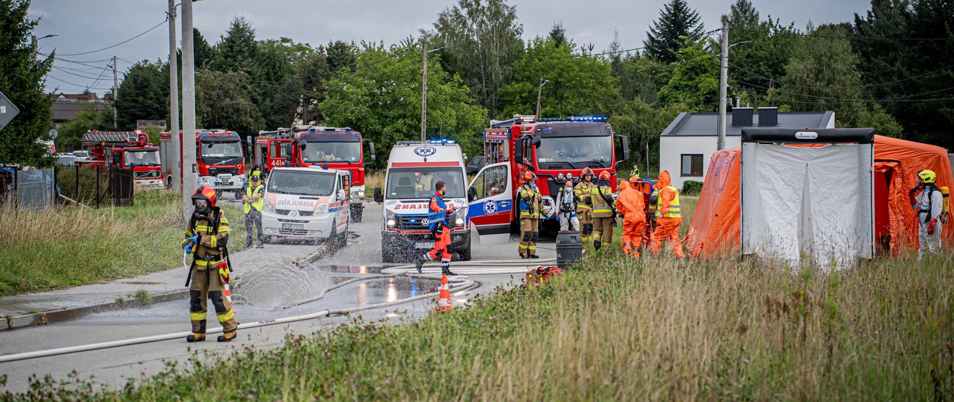 Teren ćwiczeń: zderzenie busa przewożącego amoniak z autobusem pełnym pasażerów