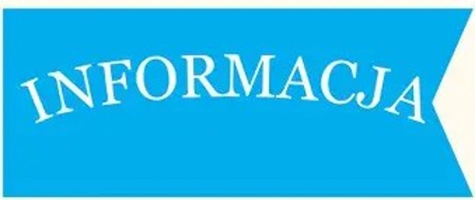 biały napis informacja na niebieskim tle