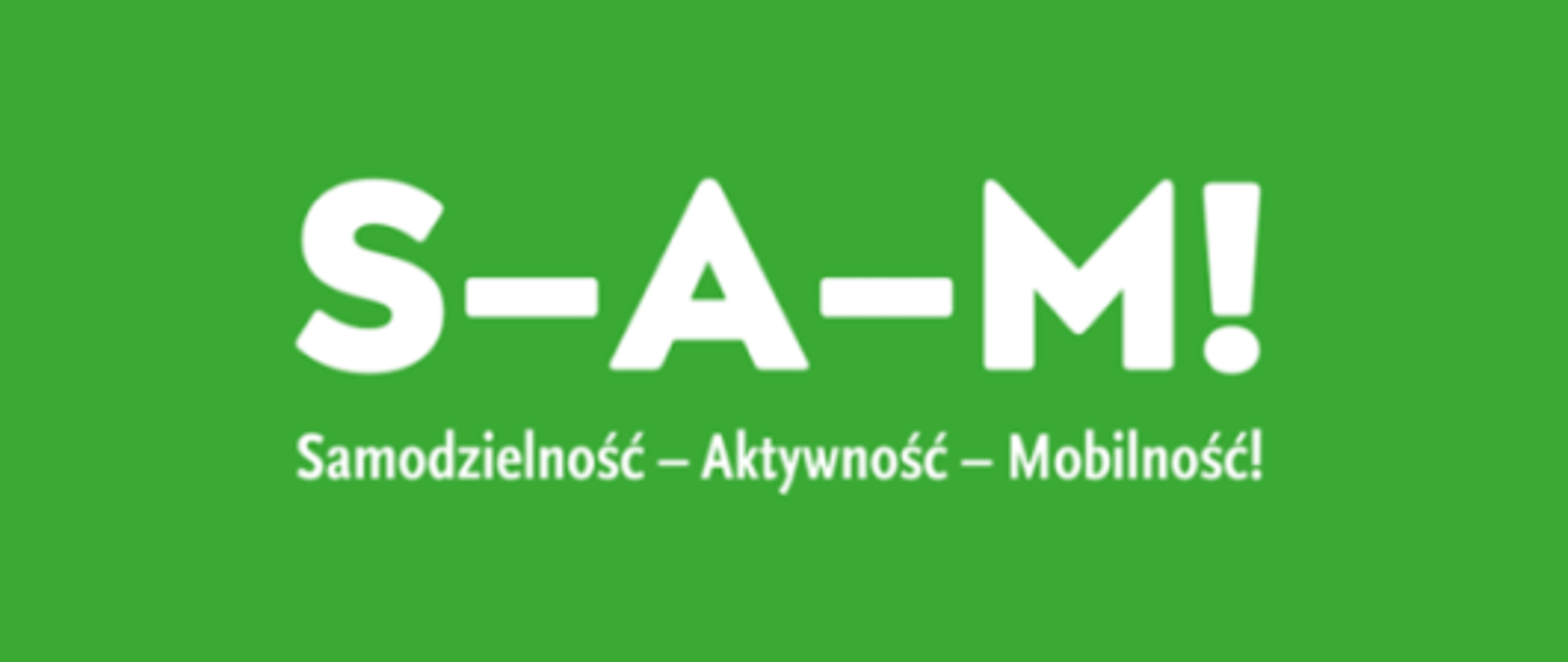 Białe logo programu samodzielność aktywność mobilność na zielonym tle 