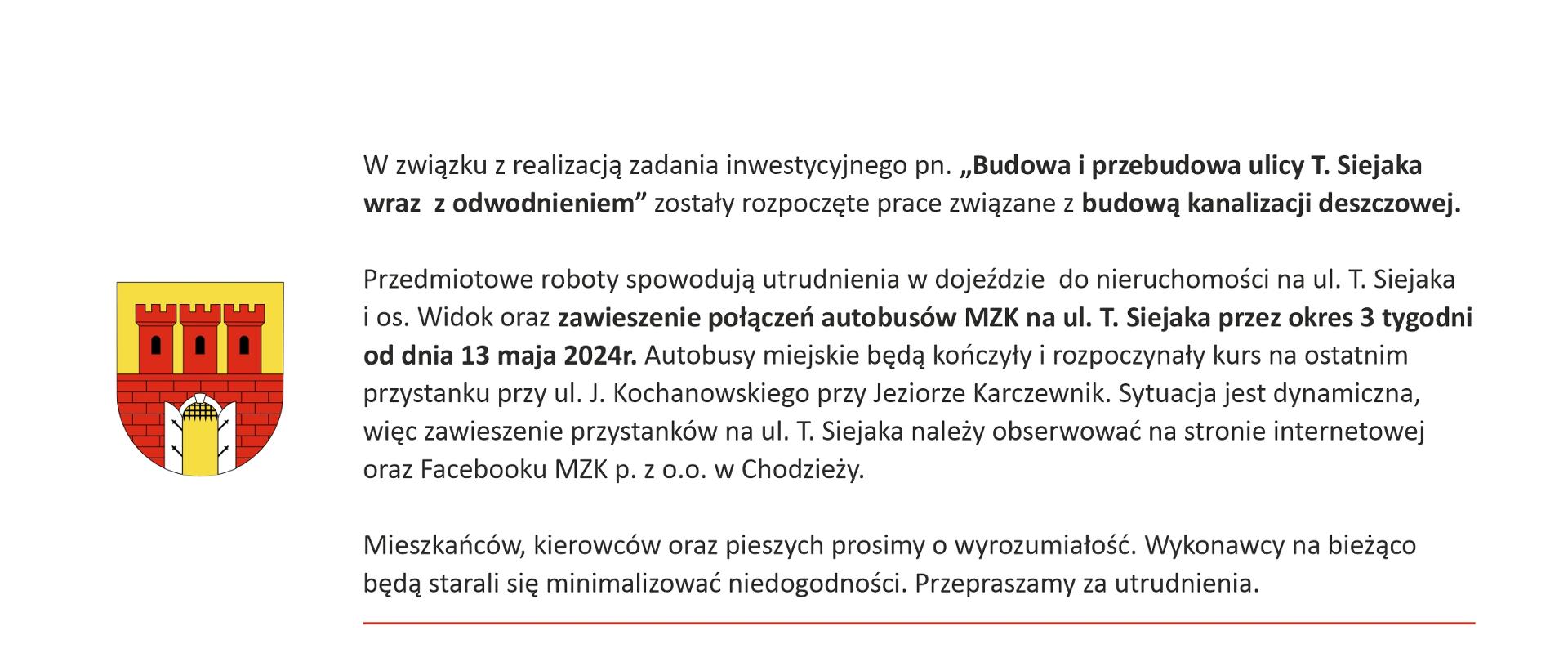 ogłoszenie remont ul. Siejaka