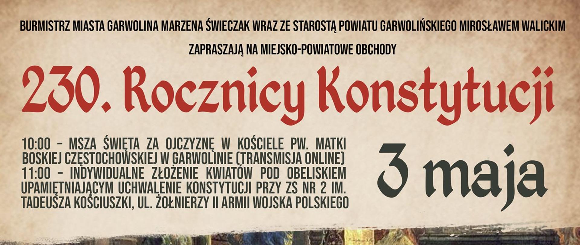 Plakat 230. Rocznica Konstytucji 3 Maja