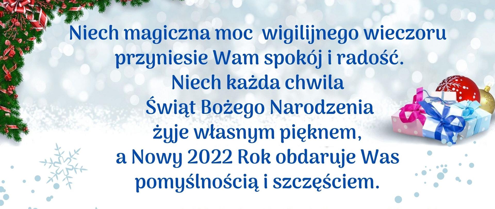 Treść: Niech magiczna moc wigilijnego wieczoru przyniesie Wam spokój i radość, niech każda chwila świąt Bożego Narodzenia żyje własnym pięknem, a Nowy Rok obdaruje Was pomyślnością i szczęściem życzą Wójt Gminy Hażlach Grzegorz Sikorski, Przewodniczący Rady Gminy Sławomir Kolondra wraz z Radnymi, Sołtysami i Radami Sołeckimi.