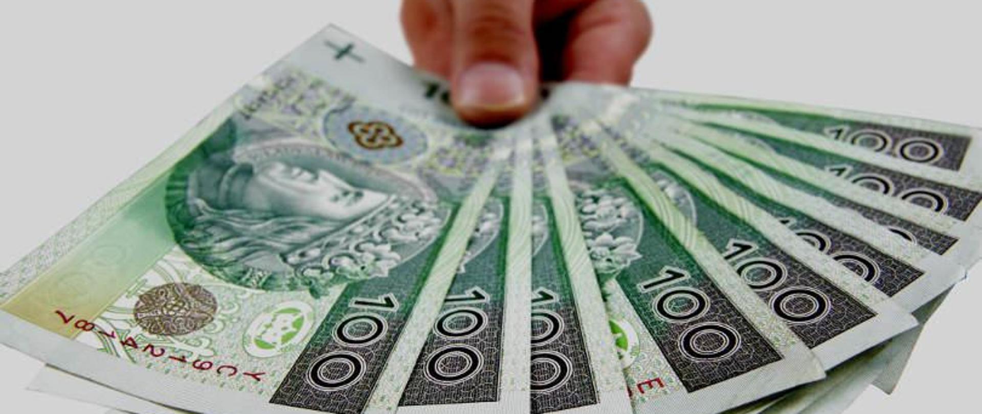 Zdjęcie ukazuje plik pieniędzy podawany przez dłoń