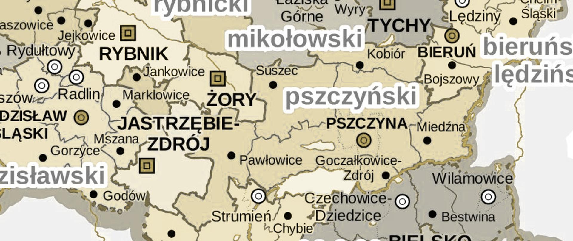 Mapa powiatu pszczyńskiego