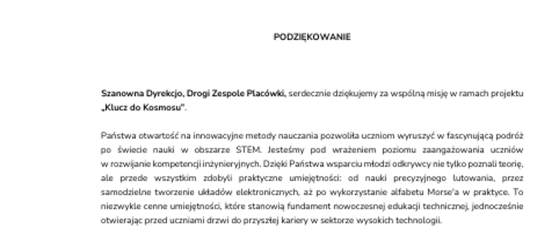 Białe tło, na nim czarne napisy. W lewym górnym rogu logo Polskiej Agencji Kosmicznej