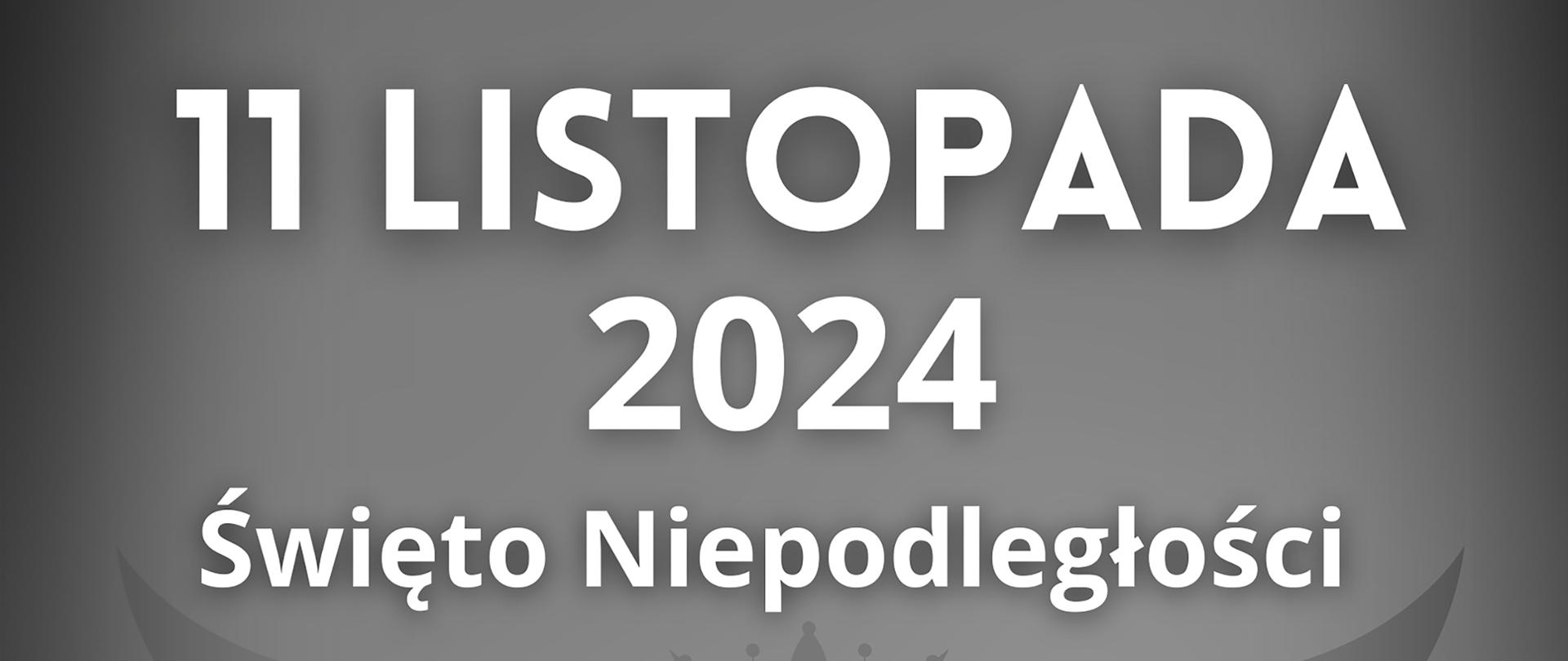 Plakat zapraszający na wydarzenie związane ze świętem niepodległości, które odbędzie się 11 listopada 2024 roku na rynku w margoninie. wydarzenie rozpocznie się mszą świętą o godzinie 17 w kościele pod wezwaniem świętego wojciecha, a potem korowód przejdzie pod pomnik poległym za wolność.
