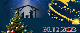 plakat- Gminna Wigilia 2024, Koncert kolęd w wykonaniu Ireny Kosińskiej, 20 grudnia 2023 rok, godzina 18.00 sala teatralna w Miejsko - Gminnym Ośrodku Kultury w Mordach.