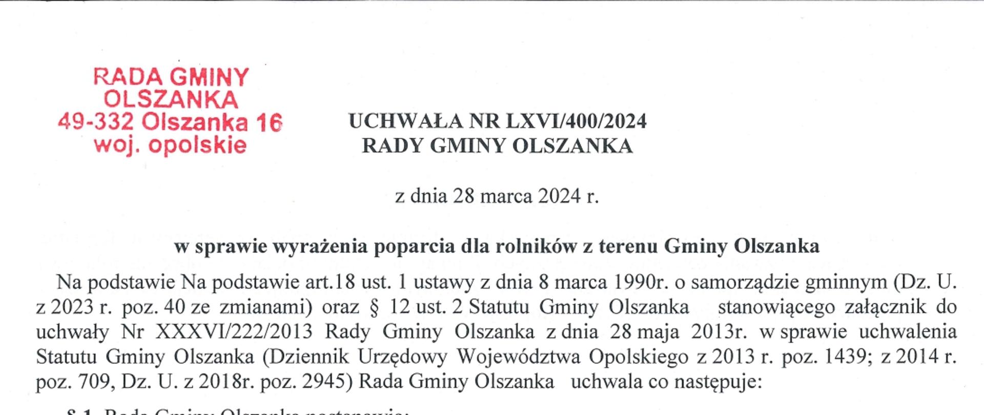 Gmina Olszanka popiera rolników z terenu Gminy Olszanka, którzy w obliczu trudności w sektorze rolnictwa postanowili podająć działania protestacyjne