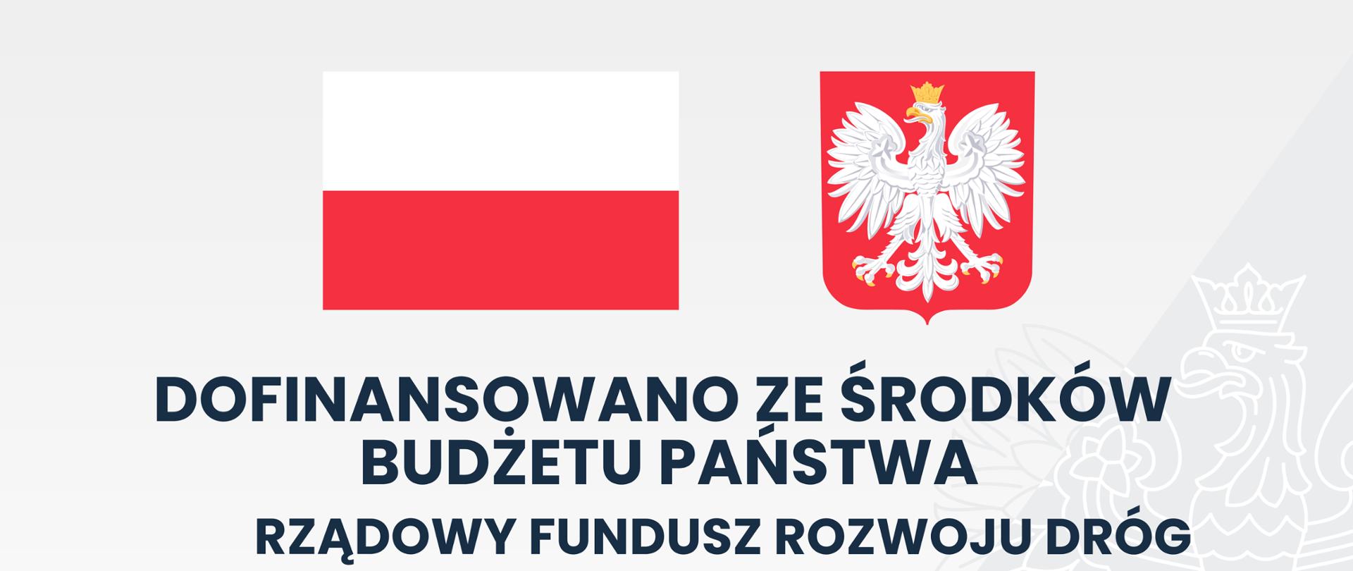 Na biało- szarym tle u góry flaga i godło Polski, poniżej informacja dotycząca przebudowy drogi powiatowej Nr 1282 K w miejscowości Malkowice, Siedliska