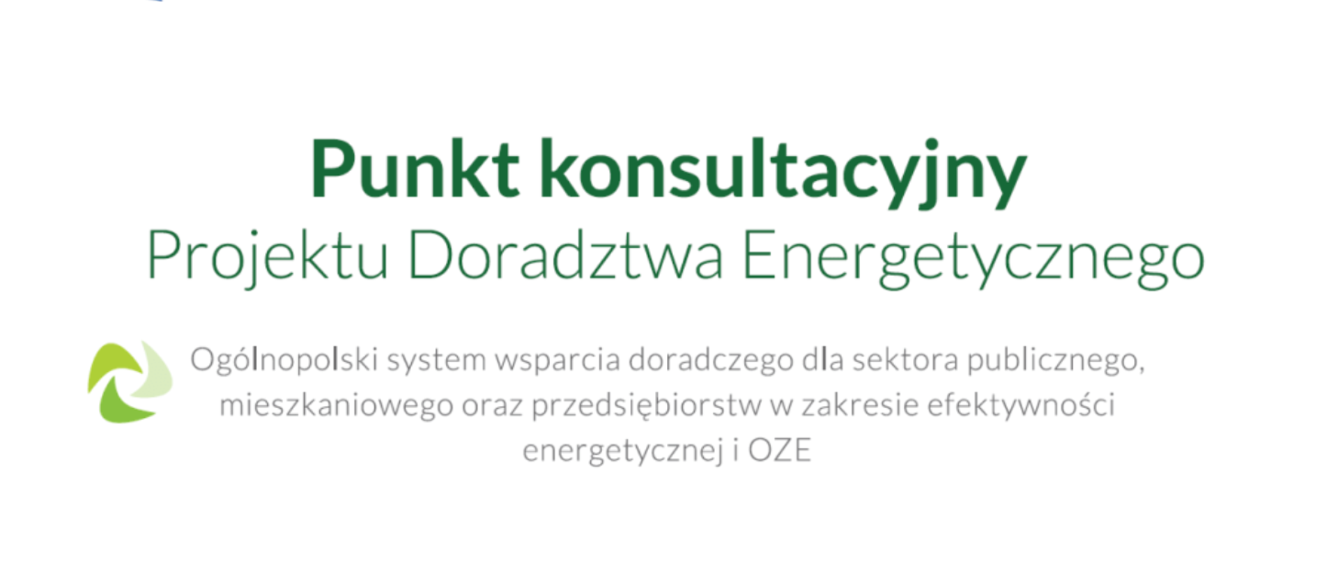 Napis zielony na białym, tle Punkt Konsultacyjny Projektu Doradztwa Energetycznego
