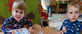 Kolaż zdjęć prezentujący dzieci w trakcie malowania kolorowanek z wizerunkiem kota