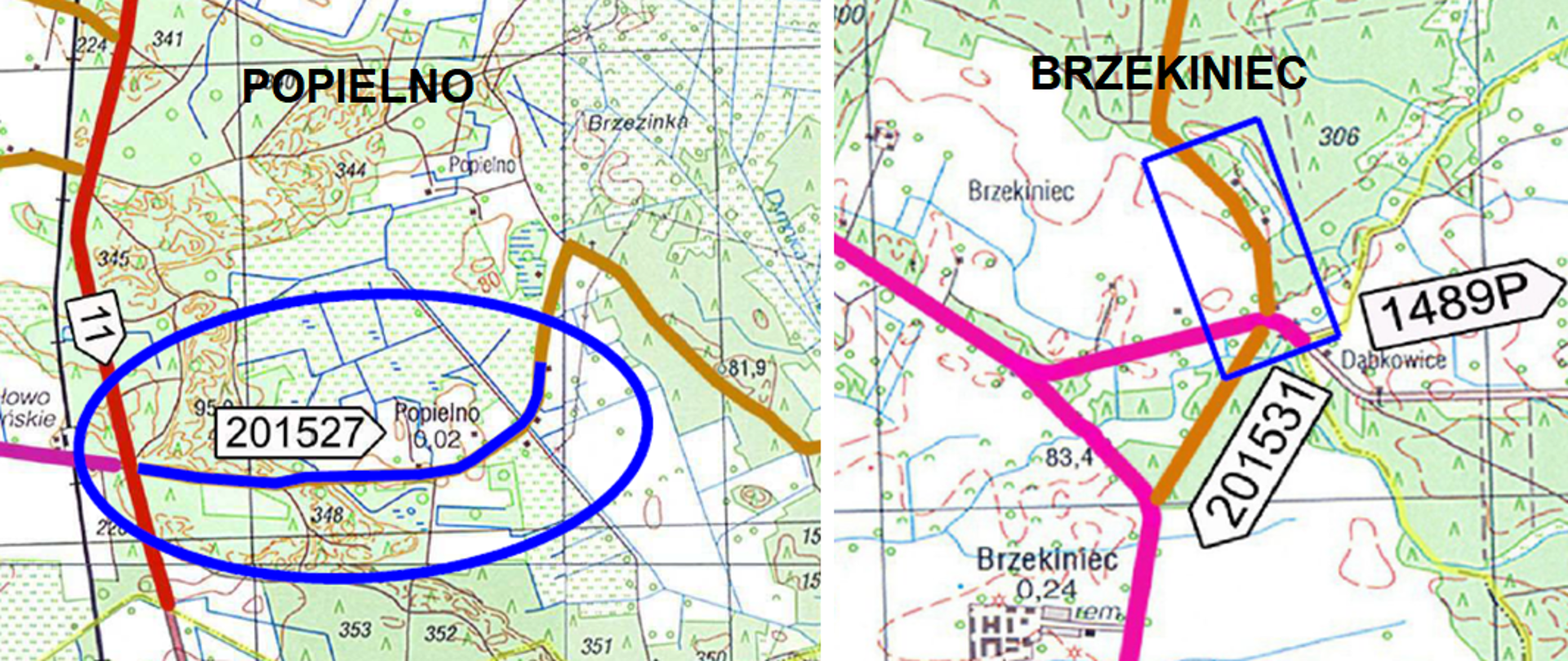 Dwie mapy przedstawiające lokalizacje, w których będą remontowane drogi