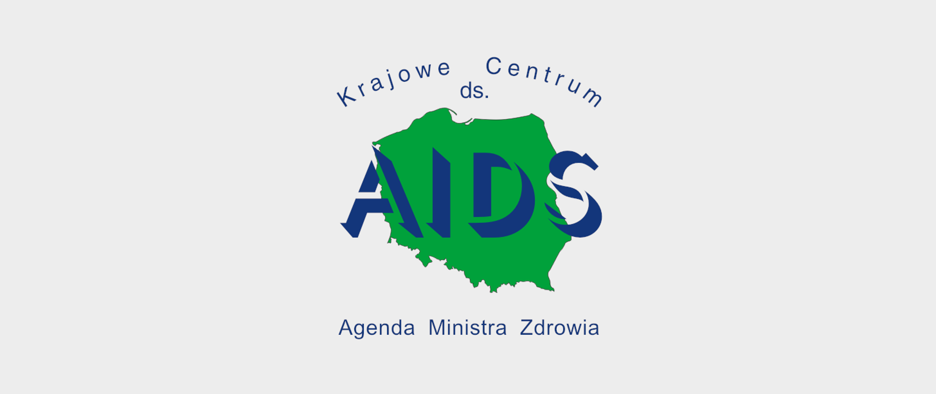 Logo Krajowego Centrum ds. AIDS. Napis AIDS na tle Polski. Mapa wypełniona jest kolorem zielonym.