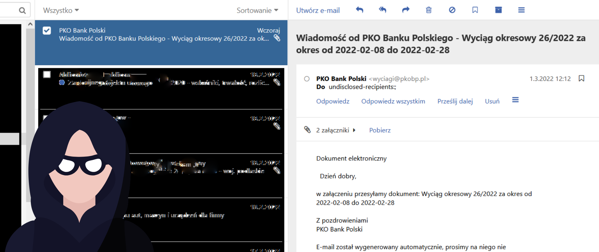 Przykład wiadomości pishingowej - fałszywy mail z banku